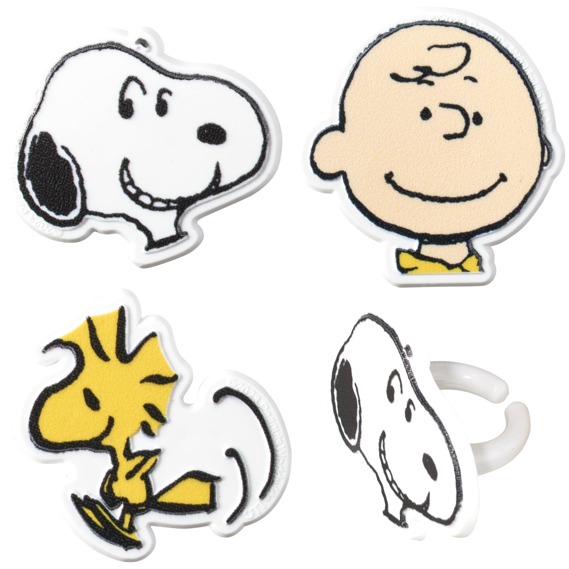 DecoPac Peanuts® Cupcake Rings, 24 Peanuts® Snoopy®, Charlie Brown, Woodstock® Cupcake Decorations, Food Safe Cake Toppers - 24 Pack