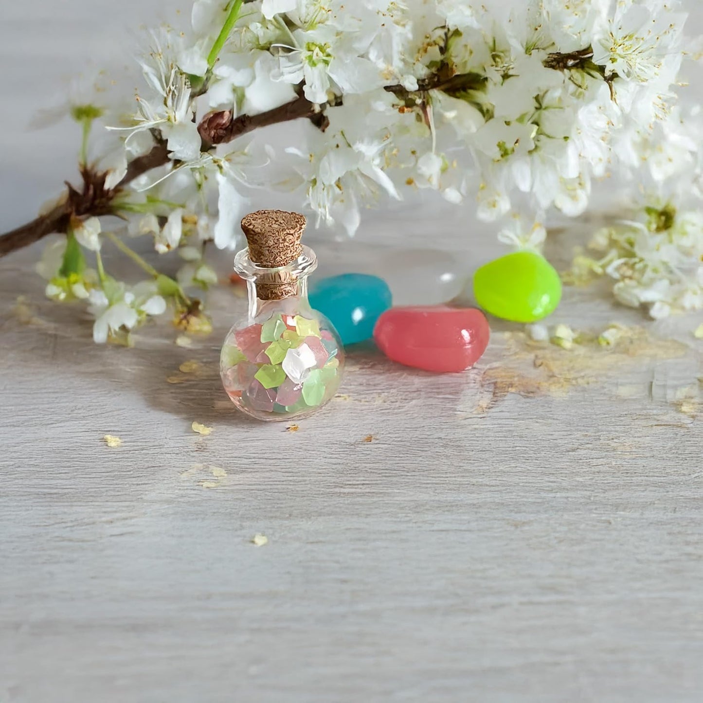 Miniature Gnome Magic Bottle with Glowing Stones, Fairy Garden Accessories, Gnome Door Decoration