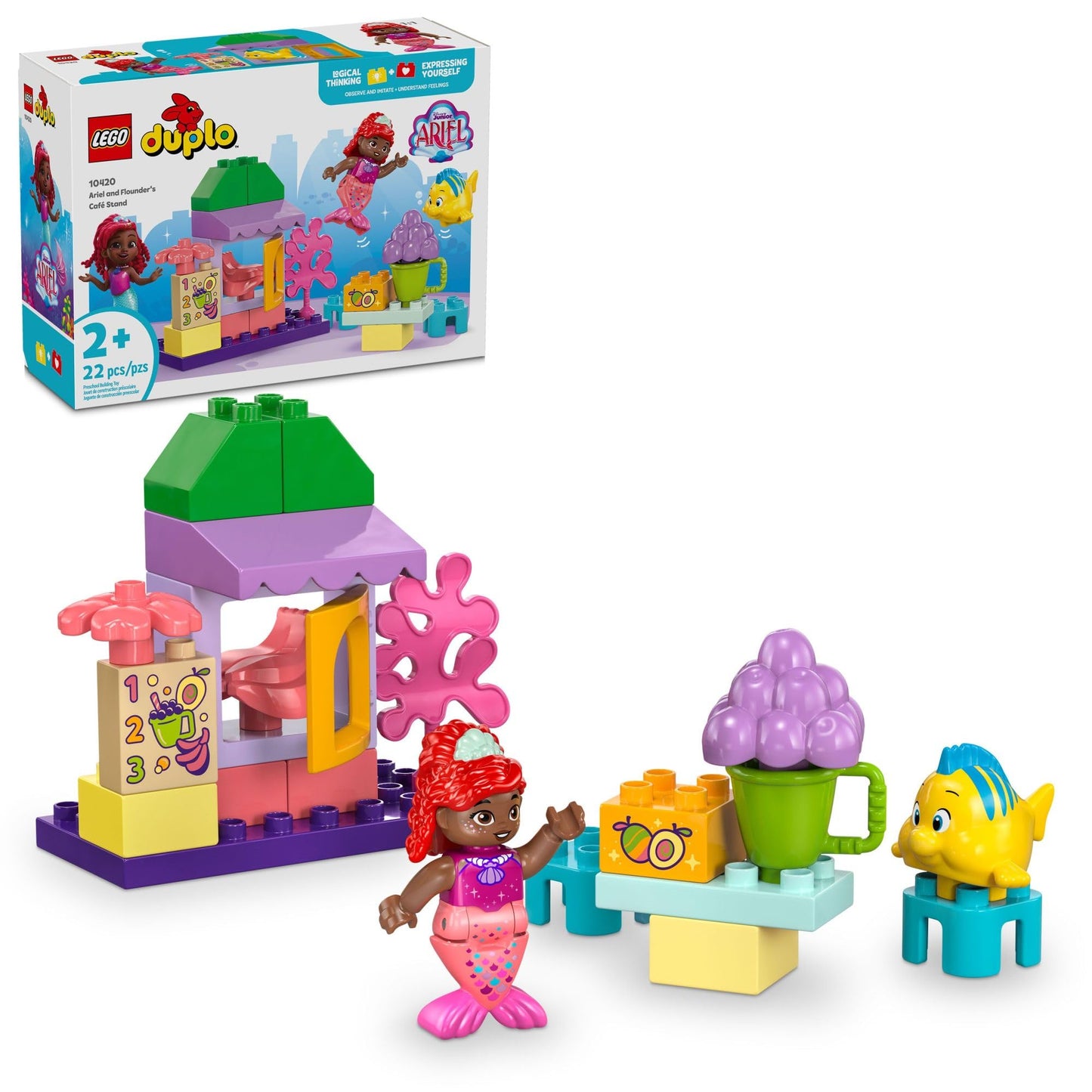 LEGO DUPLO Disney Ariel and Flounder’s Café Stand The Little Mermaid Toy, Educational Toy, Kids Play Food and Fruit, Kids Learning Toy, Building Set