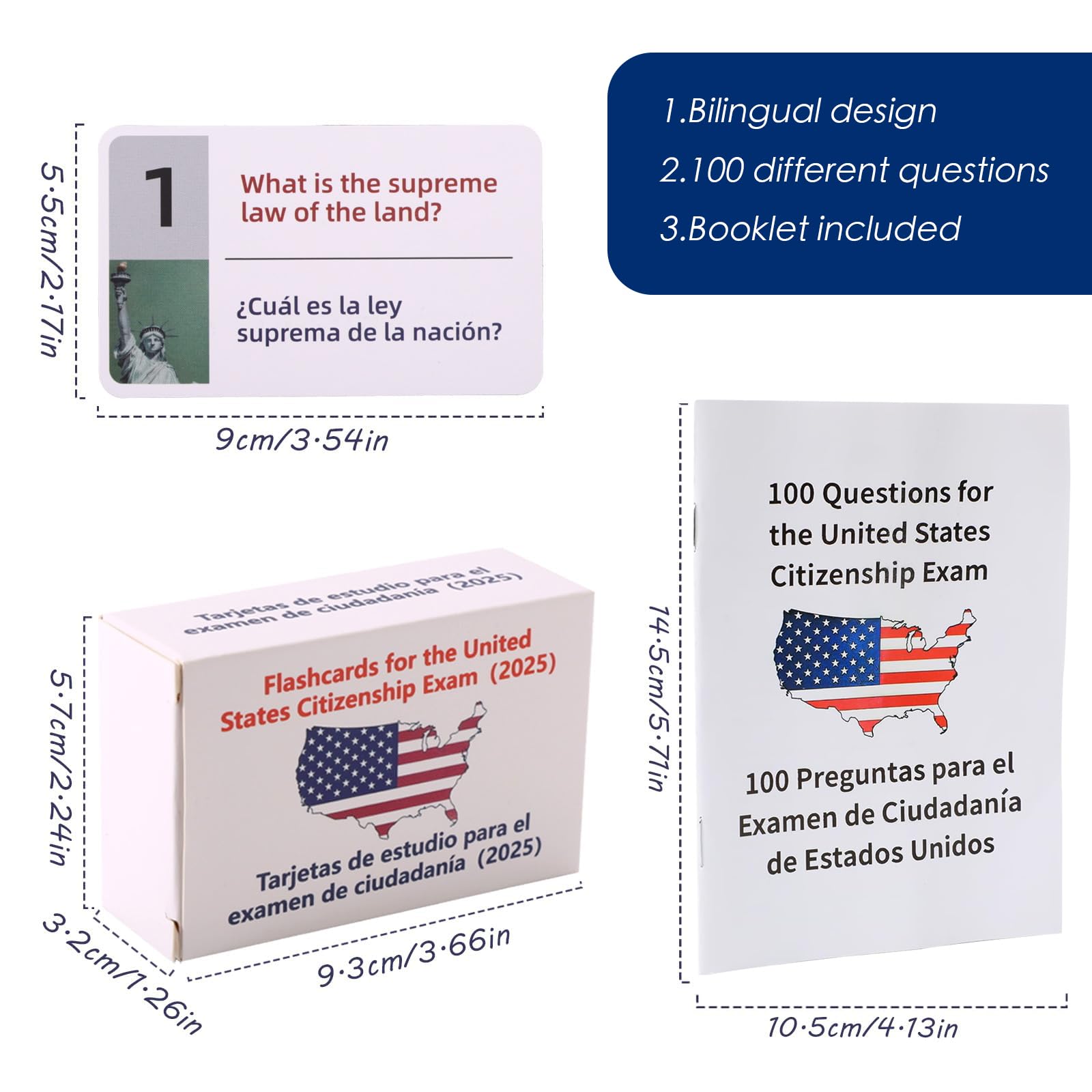 US Civic Test Flash Card 2025 Combo Set with Bilingual Booklet - English/Spanish,Flashcards for The United States Citizenship,Naturalization Study
