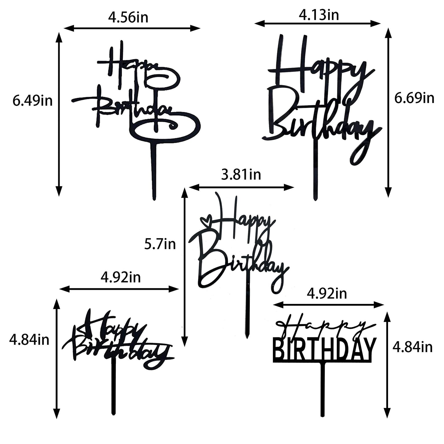 10 PCS Black Happy Birthday Cake Topper Acrylic Cupcake Topper A Series of Birthday Cake Supplies Decorations
