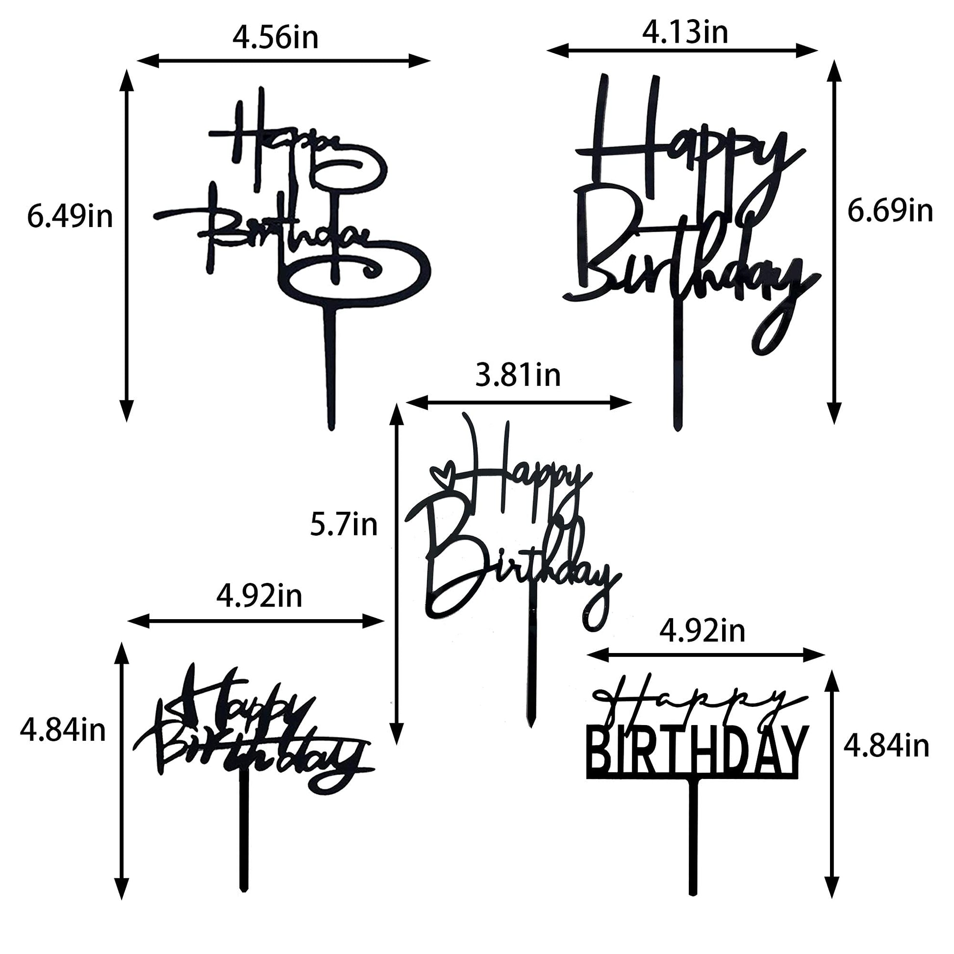 10 PCS Black Happy Birthday Cake Topper Acrylic Cupcake Topper A Series of Birthday Cake Supplies Decorations