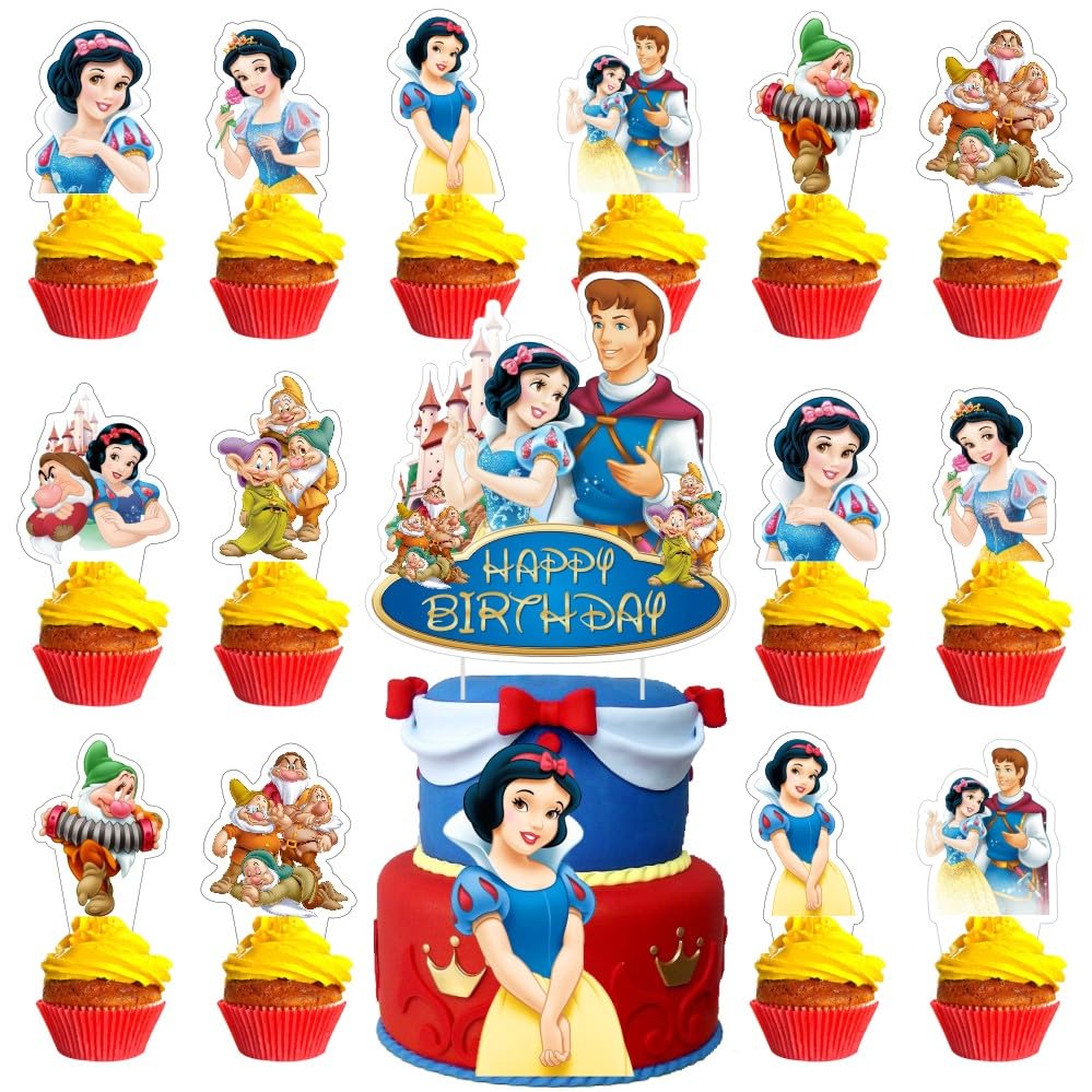 25Pcs White of Snow Cake Decorations with 24pcs Cupcake Toppers 1pcs Cake Topper for Girls Birthday Party Supplies