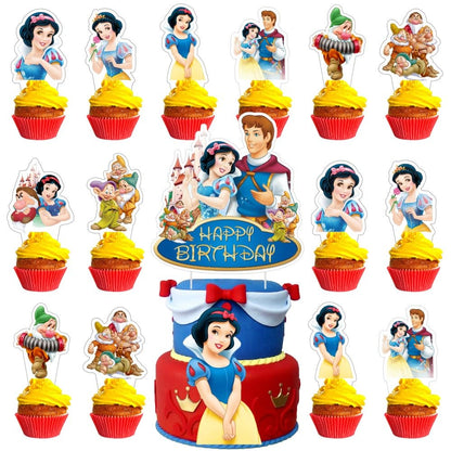 25Pcs White of Snow Cake Decorations with 24pcs Cupcake Toppers 1pcs Cake Topper for Girls Birthday Party Supplies