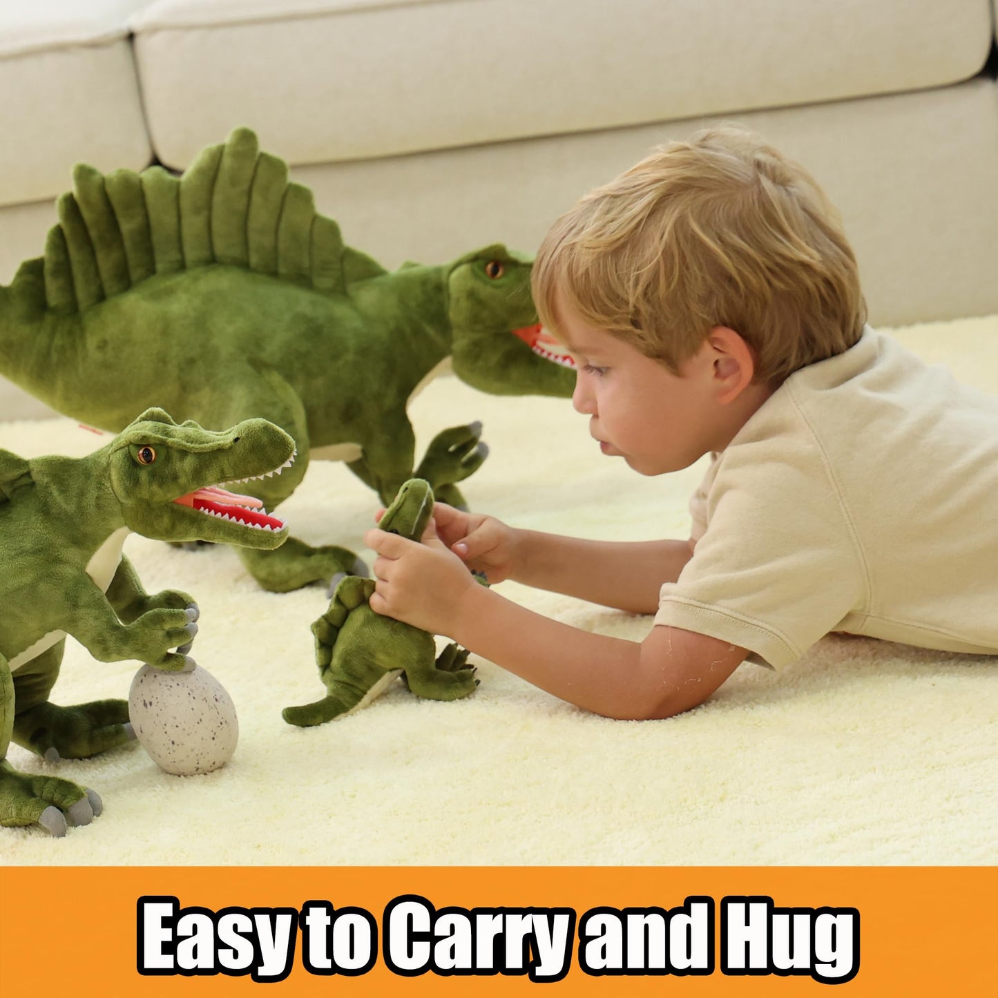 Wilomis Baby Dinosaur Stuffed Animal - Stuffed Dino Green Dinosaur Plush Toy, Small Spinosaurus with Egg Soft Stuffed Dinosaurs for Boys 3-5 Kids