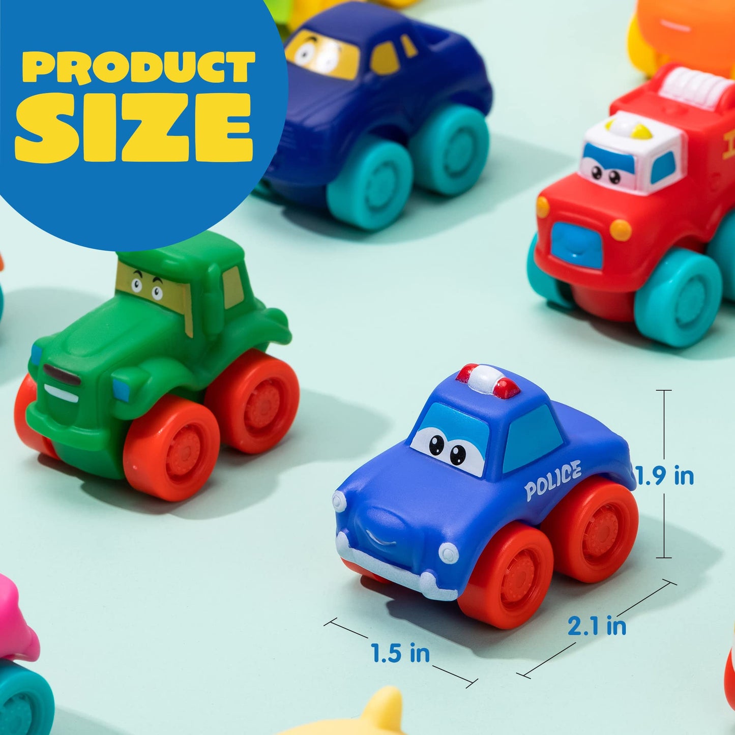 JOYIN Cartoon Cars, Soft Rubber Toy Car Set, Mini Vehicles, Bath Toy Car for Toddlers, Christmas Great Gift for Boys and Girls, Summer Beach and Pool