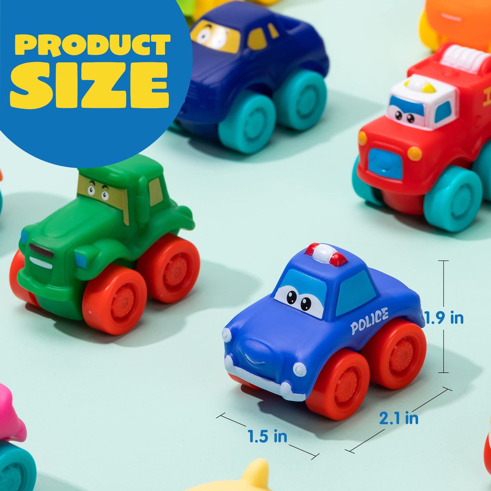 JOYIN Cartoon Cars, Soft Rubber Toy Car Set, Mini Vehicles, Bath Toy Car for Toddlers, Christmas Great Gift for Boys and Girls, Summer Beach and Pool