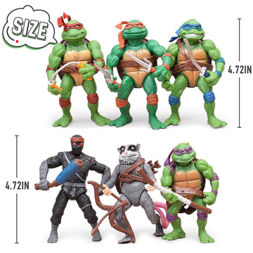 KLUKGE 6-Packs Turtles Action Figures 4.7 Inches Turtles Toys Multi-Jointed Movable Cartoon Turtle Toy Set Birthday Gifts for Friends and Fans