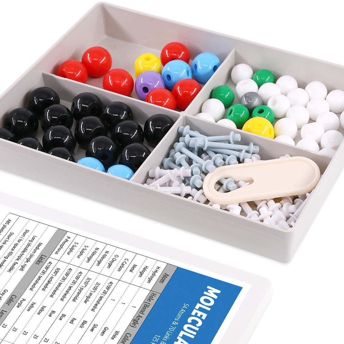 Swpeet 125 Pcs Molecular Model Kit for Inorganic & Organic Molecular Model Teacher and 16 Years and Over Student Kit - 54 Atoms & 70 Links & 1 Short