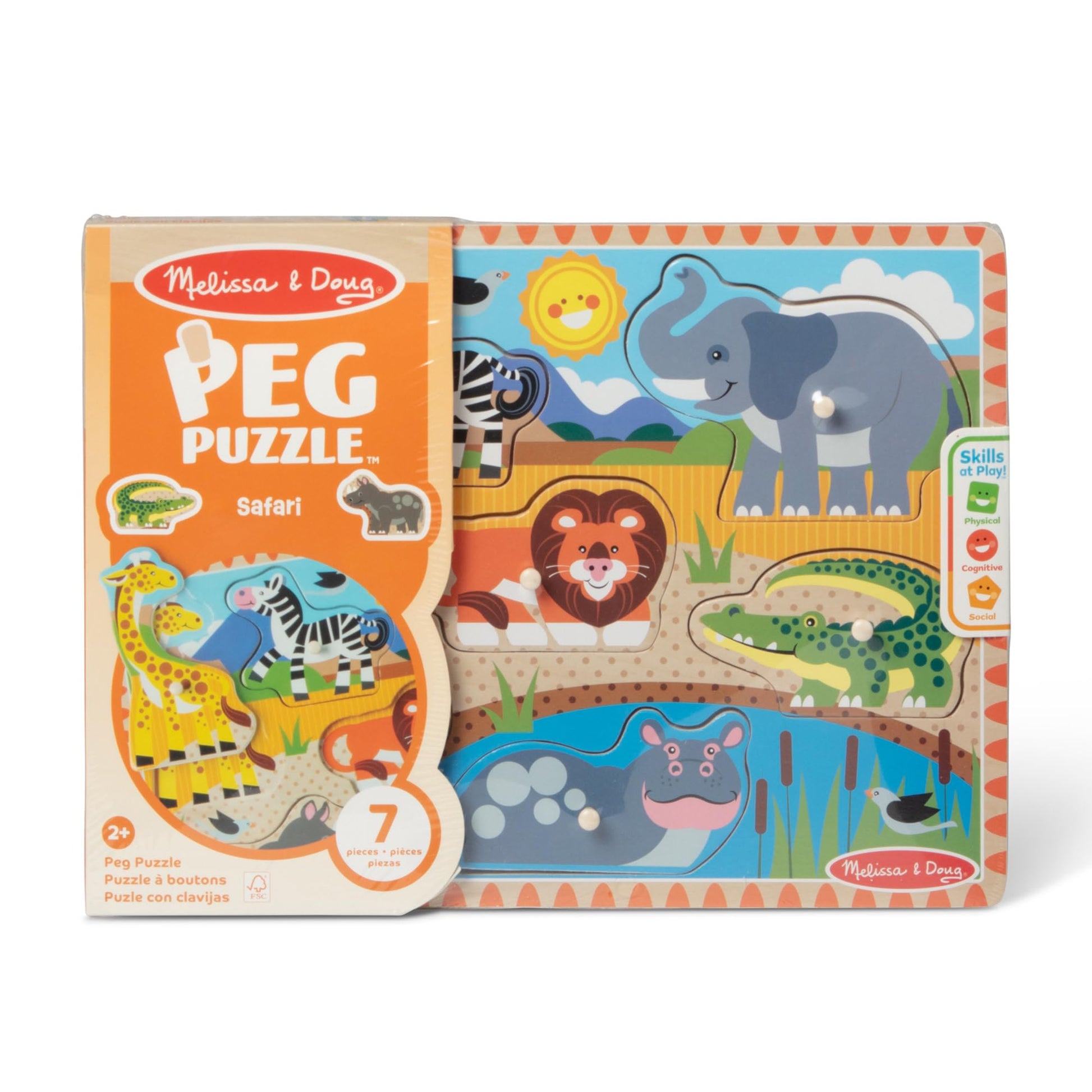 Melissa & Doug Safari Wooden Peg Puzzle (7 pcs)