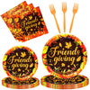 96 Pieces Friendsgiving Tableware Set Party Supplies - Fall Thanksgiving Pattern Disposable Dinnerware with Paper Plates, Napkins, Forks for Autumn