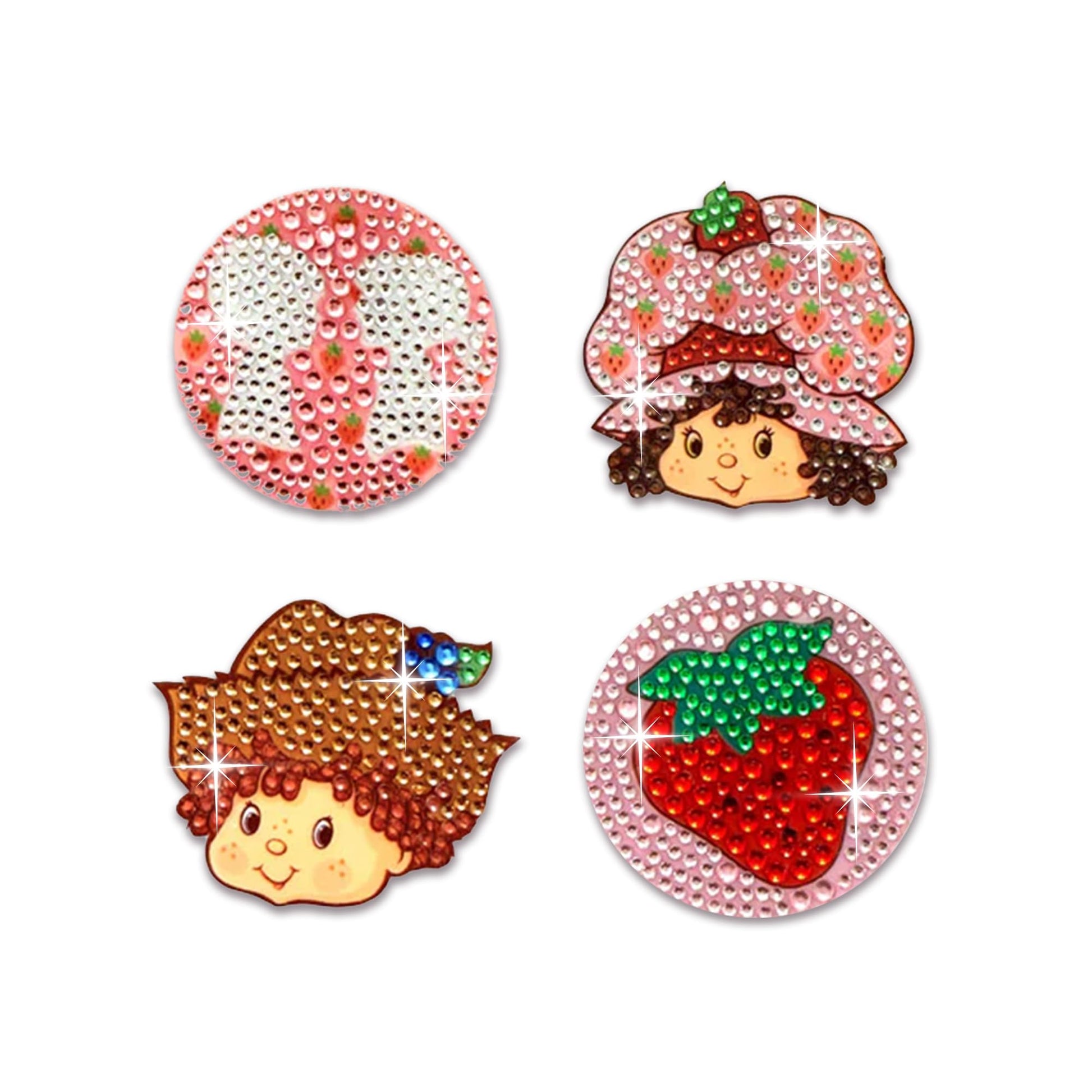 StickerBeans® Rhinestone Stickers BOY Meets Girl® x Strawberry Shortcake® 4-Pack, 2” x 2” Sparkly Cut-to-Shape Adhesive for Collecting, Trading