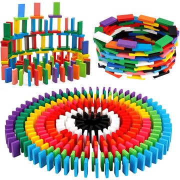 BigOtters Dominos Set for Kids,360 PCS Dominoes Wooden Building Blocks Stacking Educational Racing Toy Games, Party Favor for Boys and Girls, 12