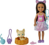 Barbie Chelsea Doll & Pet Playset with 5 Accessories, Brunette Small Doll Wearing Removable Skirt with Kitten, Pet Bed & More