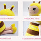 BABOLI Emotional Support Bee Stuffed Animal with Smile Face and Yellow Wings Soft Plush Fuzzy Bumblebee Toy Pillow Pretty Sweet Gifts for Honey Kids
