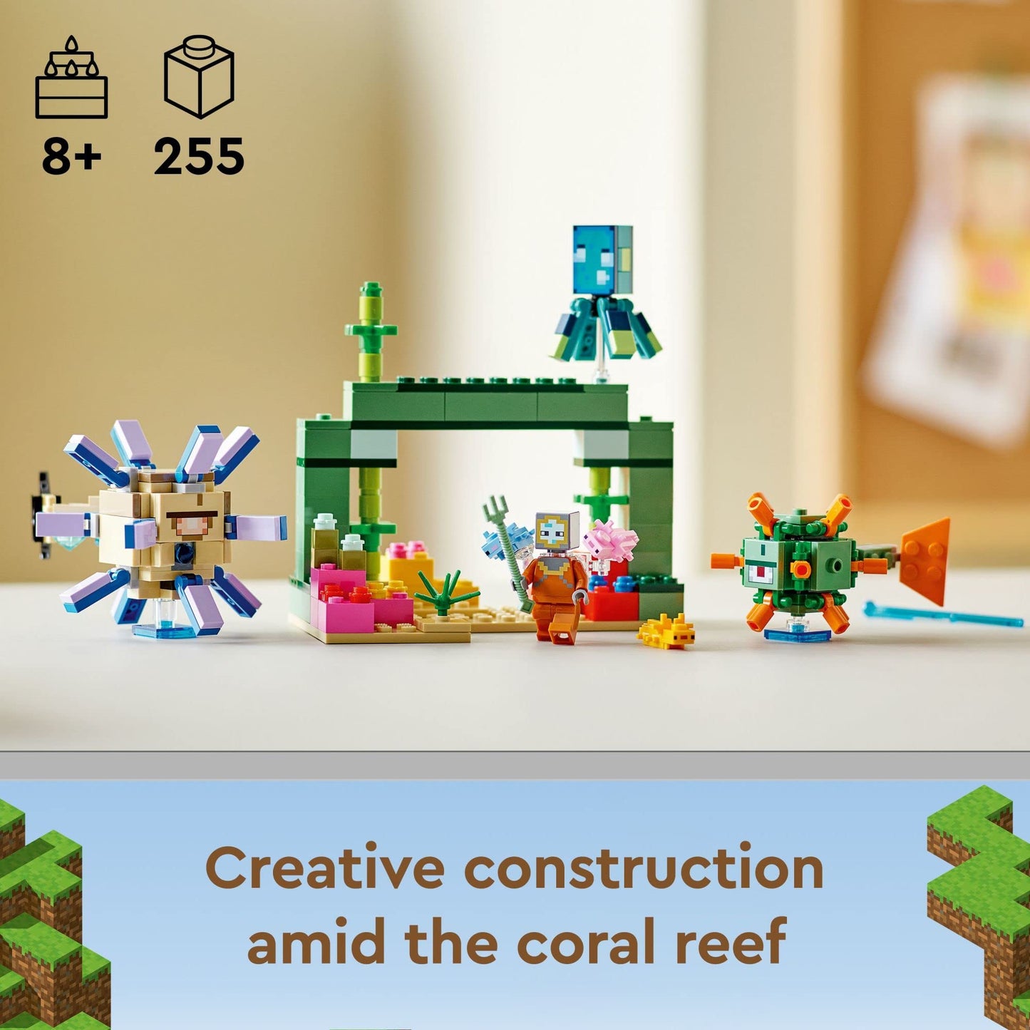 LEGO Minecraft The Guardian Battle Toy Building Set 21180 Underwater Ocean Theme with Minecraft Mobs Figures, Build a Coral Reef, Find Hidden