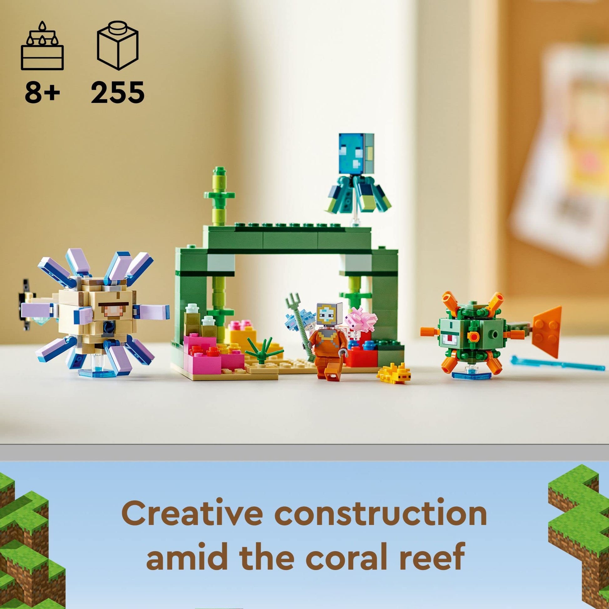 LEGO Minecraft The Guardian Battle Toy Building Set 21180 Underwater Ocean Theme with Minecraft Mobs Figures, Build a Coral Reef, Find Hidden