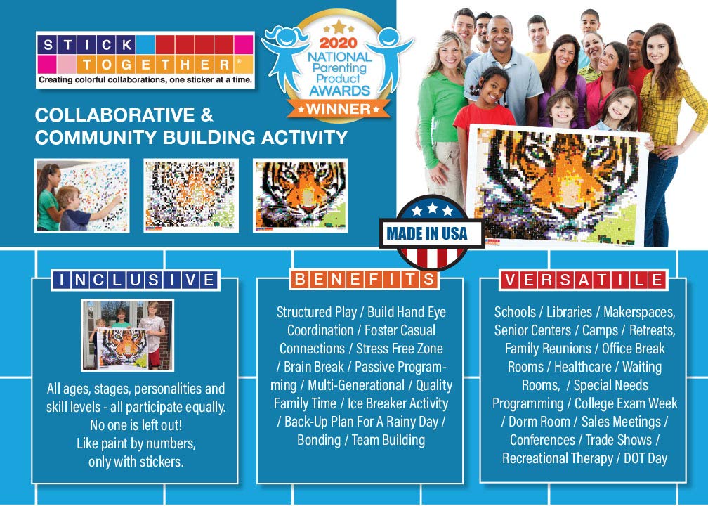 Huge Mosaic Puzzle Poster Kits | Group Project | No Mess Paint by Sticker | Stay at Home Activity | Classroom | One Sticker at a Time! | Large Tiger |