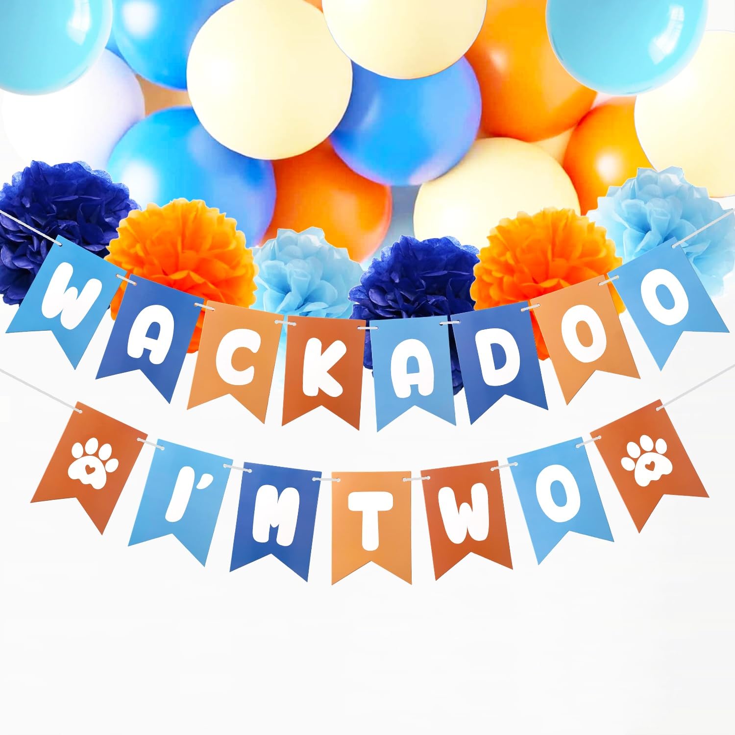 Blue Orange Birthday Decoration Banner, Blue Dog Birthday Party Decoration for 2nd Boys Girls Party Celebration
