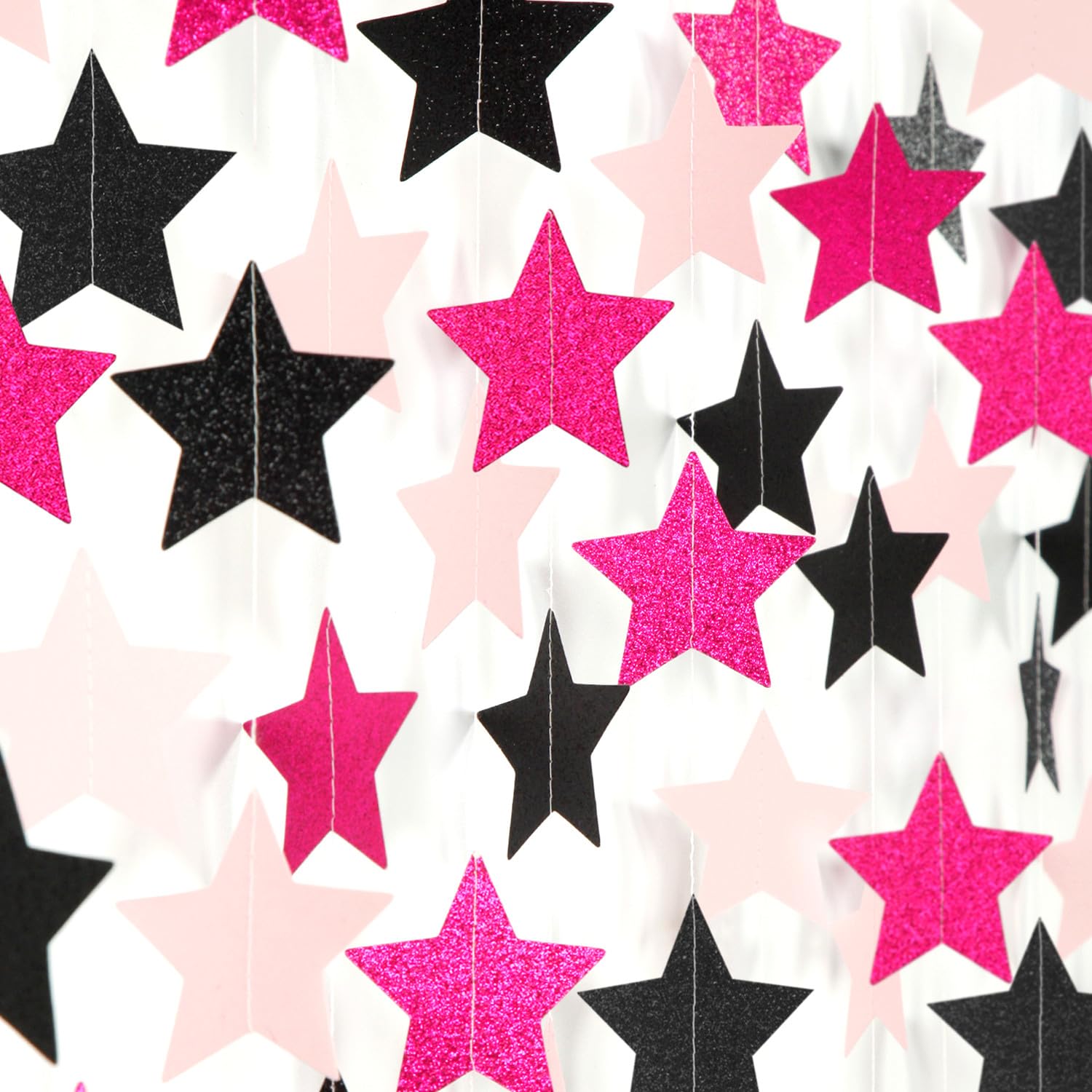 Hot-Pink Black Birthday Party-Decorations Garland - 62ft Twinkle Little Star Baby Girl Hanging Streamers Banner,Graduation Engagement Bachelorette