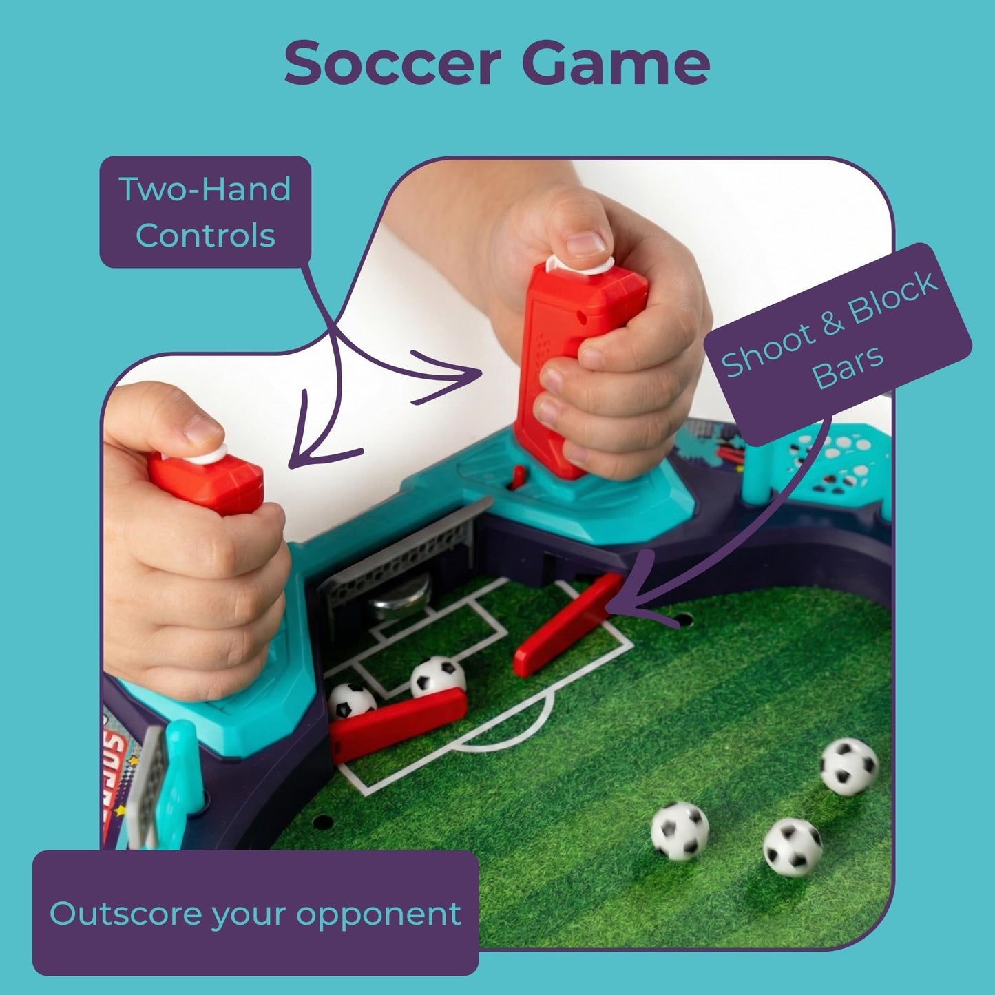 OLEOCA Soccer Board Game - 2 in 1 Foosball & Sling Puck Game Set with Dual Control Handles, Scorekeeper and Goal Bell, Soccer Toys for Kids Ages 3+