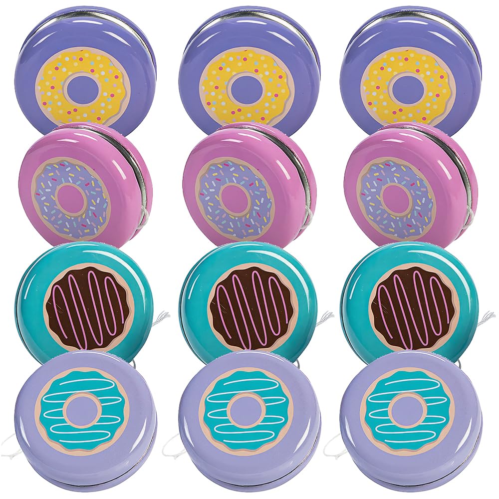 Donut Party Yo Yos - Set of 12 Toys - Party Favors and Giveaways for Kids