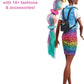 Barbie Leopard Rainbow Hair Doll (Brunette) with Color-Change Hair Feature, 16 Hair & Fashion Play Accessories Including Scrunchies, Brush, Fashion
