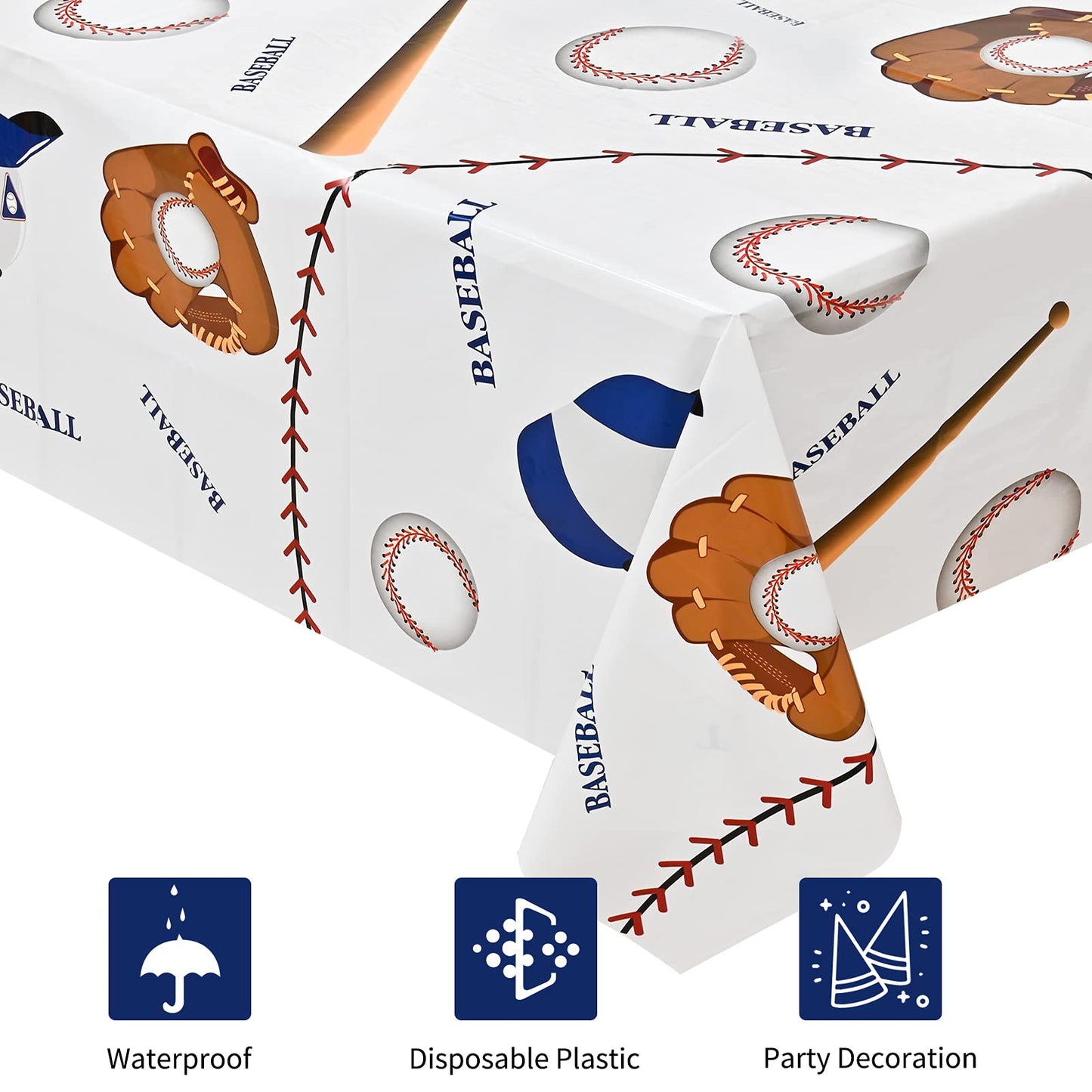 Lecferrarc 2 Pcs Baseball Tablecloth Baseball Party Tablecovers 87 x 51 Inches Plastic Table Cover for Birthday Party Decorations