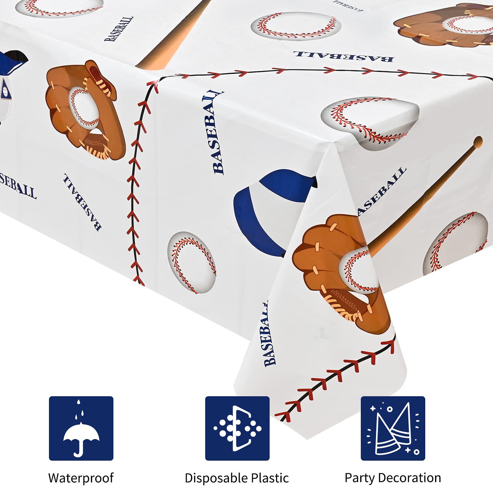Lecferrarc 2 Pcs Baseball Tablecloth Baseball Party Tablecovers 87 x 51 Inches Plastic Table Cover for Birthday Party Decorations