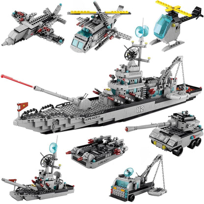WW2 Military Battleship Boat Building Block Set,Large Sized Cruiser Toy,1442 PCS Battle Ship Toy Compatible with Lego Sets for Boys 8-14,Warship