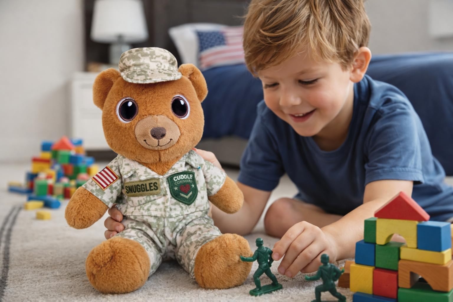 Toyledo Sergeant Snuggles Military Teddy Bear Plush, 10-Inch Soft Stuffed Animal, Camo Uniform Comfort Gift for Kids, Military Families, Veterans