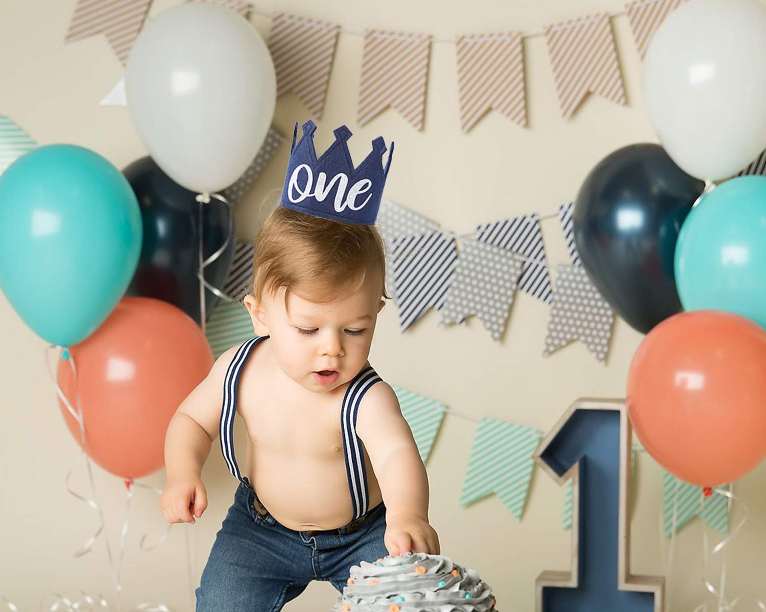 Navy Blue Birthday Crown For Kids - 1st Birthday Crown,1st Birthday Party Supplies