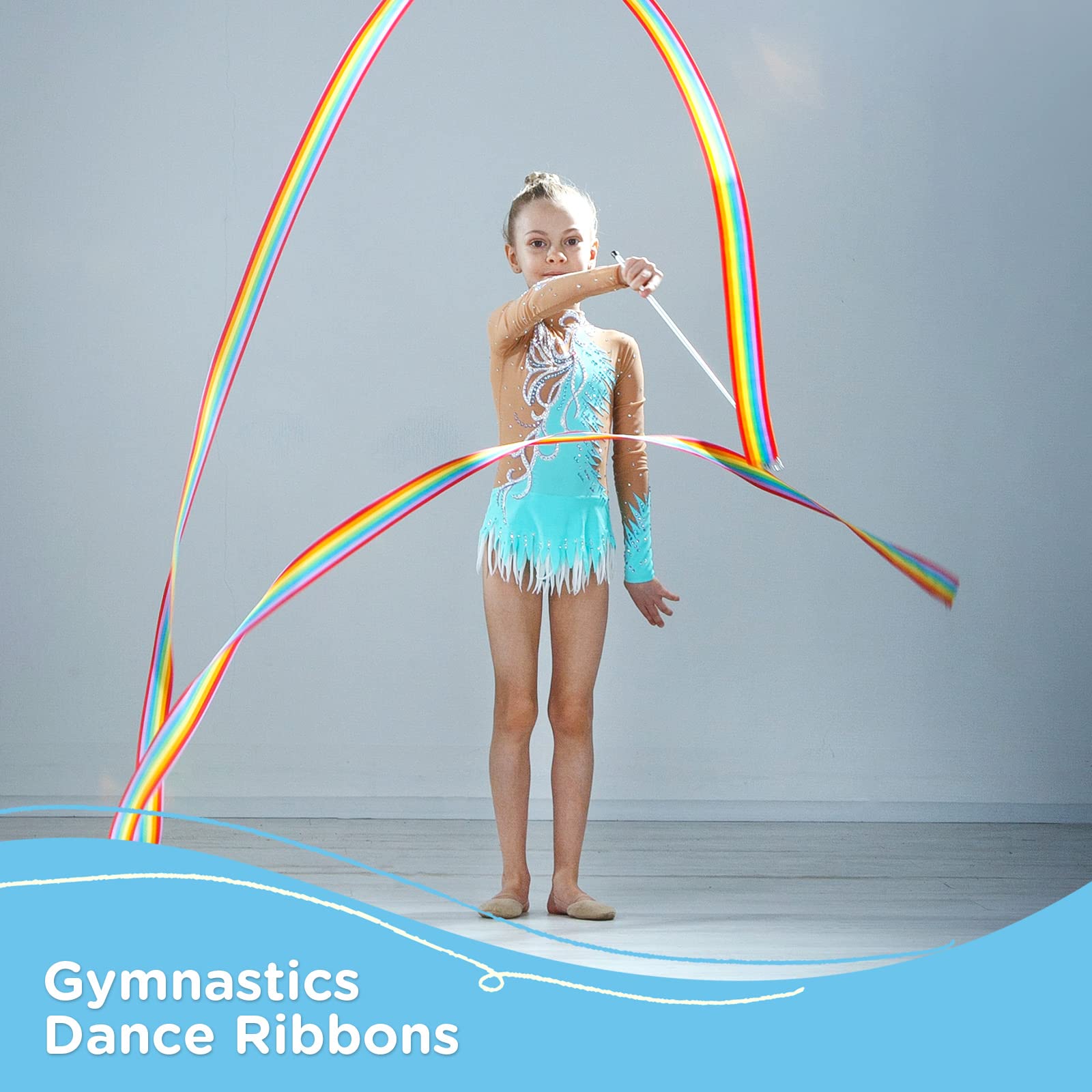 HiUnicorn 12PCS Rainbow Party Favors Dance Ribbons for Kids Circus Carnival Rhythmic Gymnastics Birthday Party Decoration Supplies, Ribbon Baton
