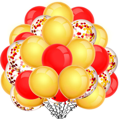 TecUnite 80 Pcs Red and Yellow Confetti Balloons 12 Inch for Wedding Event Party Arch Balloons Baby Shower Birthday Party Decorations Supplies