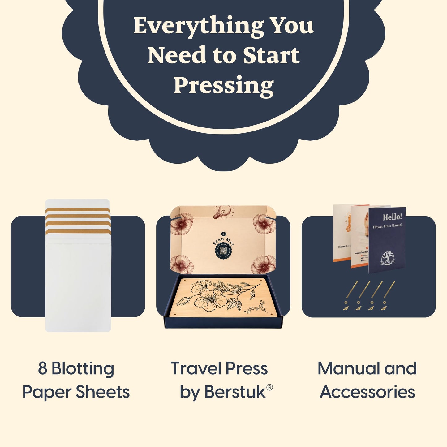 Berstuk Wooden Flower Press for Adults and Teens - Includes Expert Video Tutorials - Large Flower Press Kit 10.8" x 6.9" - Gift-Ready Packaging Ideal