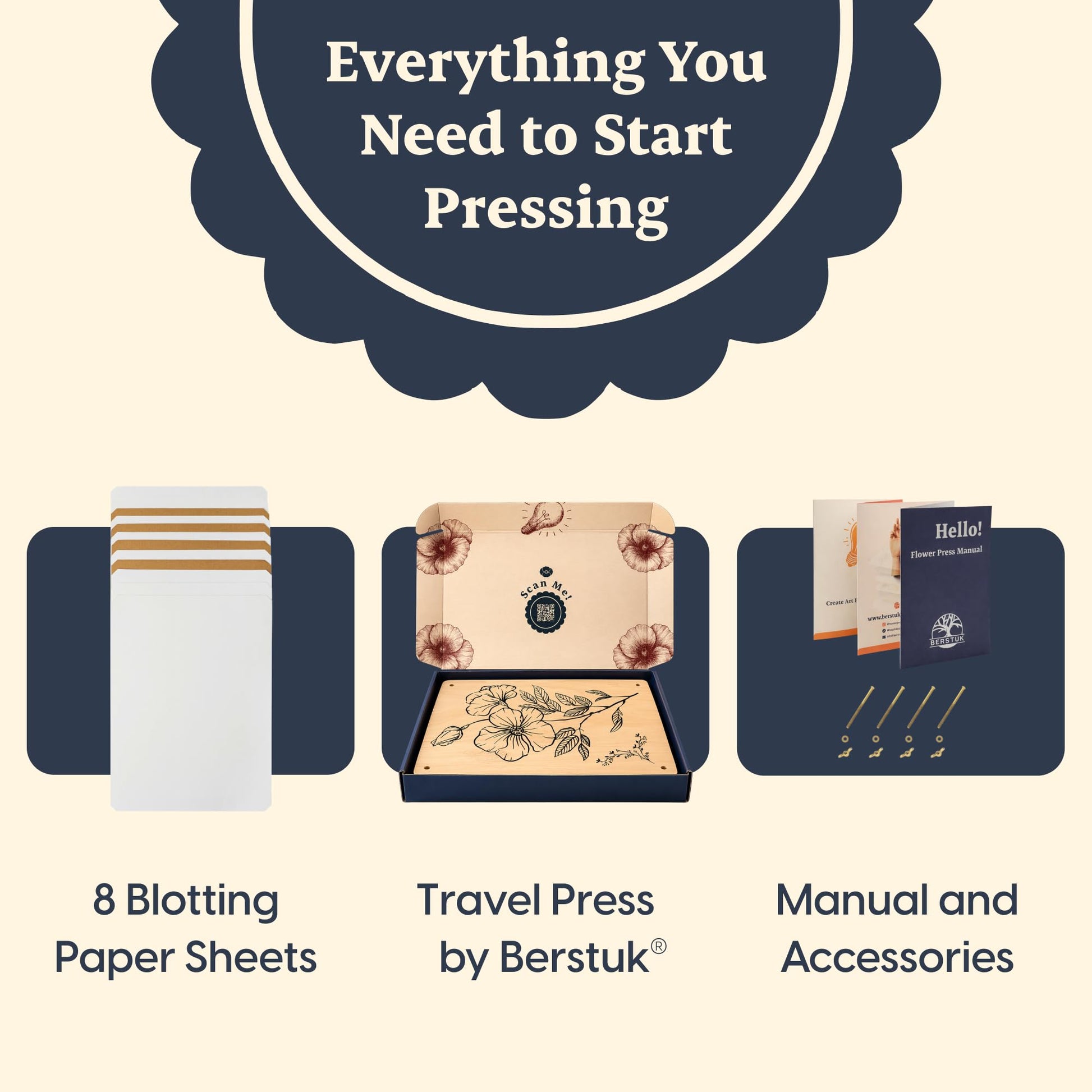 Berstuk Wooden Flower Press for Adults and Teens - Includes Expert Video Tutorials - Large Flower Press Kit 10.8" x 6.9" - Gift-Ready Packaging Ideal