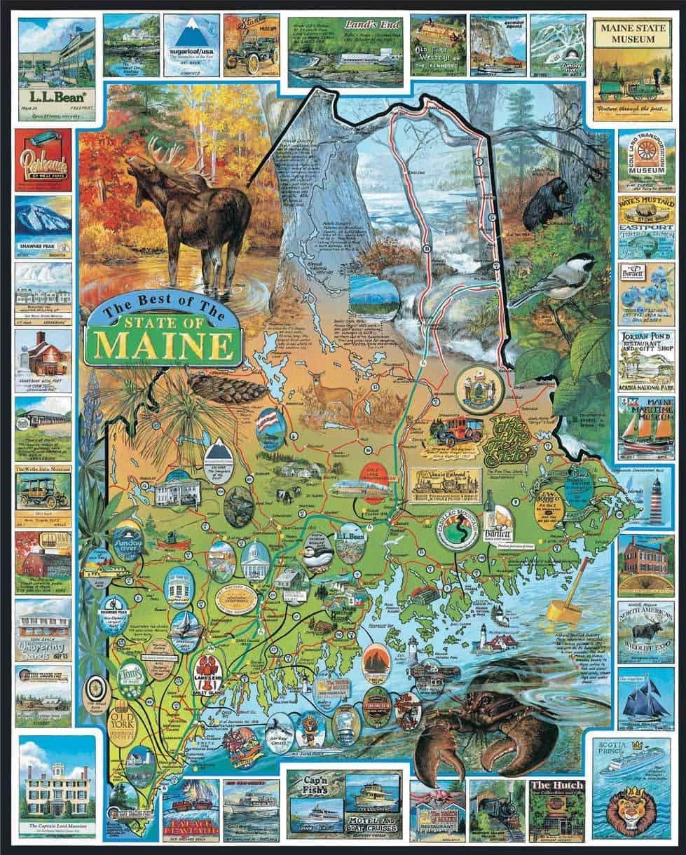 White Mountain 1000 Piece Jigsaw Puzzle State Landmarks Map, Best Of Maine
