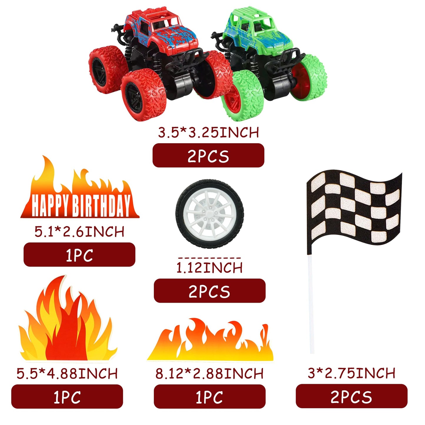 Truck Cake Toppers Truck Cake Decorations Flame Blaze Wheel Race Car Cake Toppers for Truck Themed Racing Car Decorations Supplies (Truck)