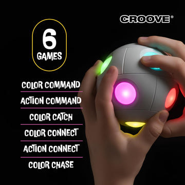 Croove Handheld Light-Up Brain & Memory Action Ball - 6 Fun Fast-Paced Games for Kids - Rechargeable - Gifts for Kids - Boys Toys Age 8-10 - Coolest
