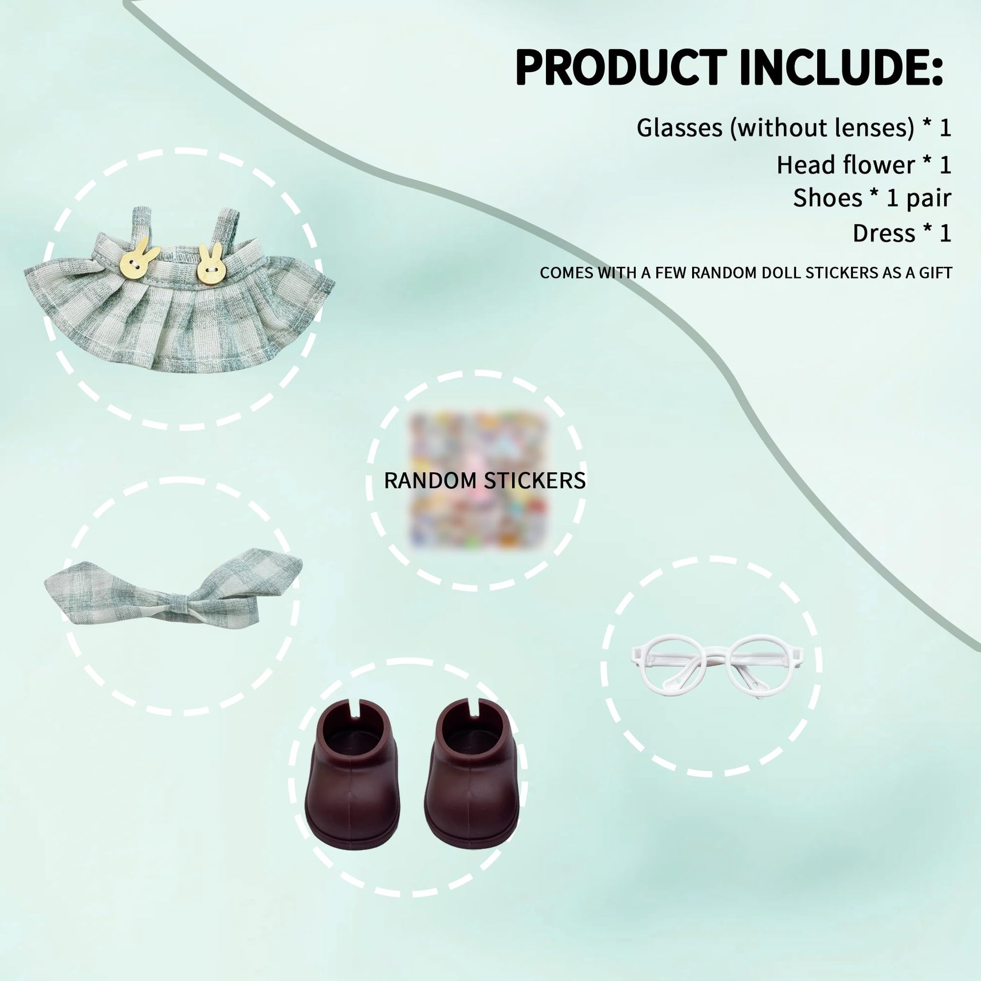17cm D o l l s Clothes Set, Cute Stylish D o l l Outfit with Exquisite Accessories for D o l l s, Glasses, Shoes, No D o l l s Included (Checkered