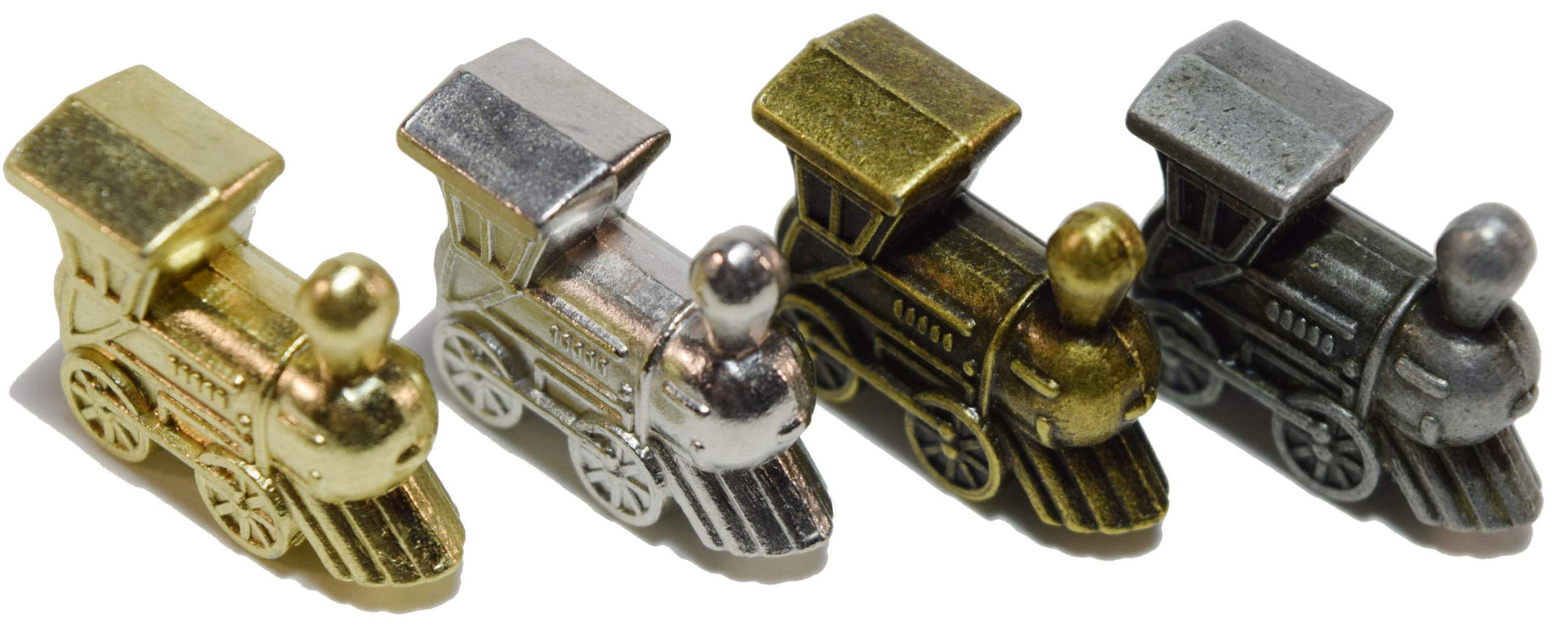 Regal Games - Mexican Train Domino Replacement Metal Marker Trains - for Mexican Train Domino Game - Gold, White Gold, Antique Brass & Gunmetal Black