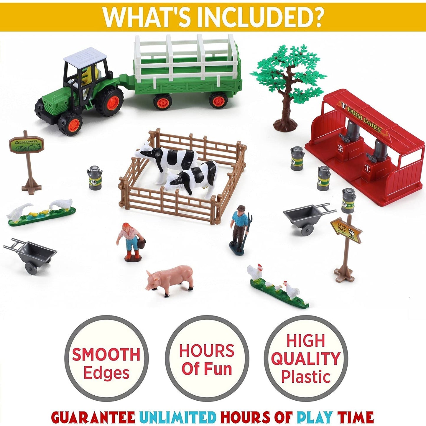 Liberty Imports Pretend Play Dairy Farming Toys Set with Farm Animals, Farmers, Figures and Accessories for Kids (23 Pieces)