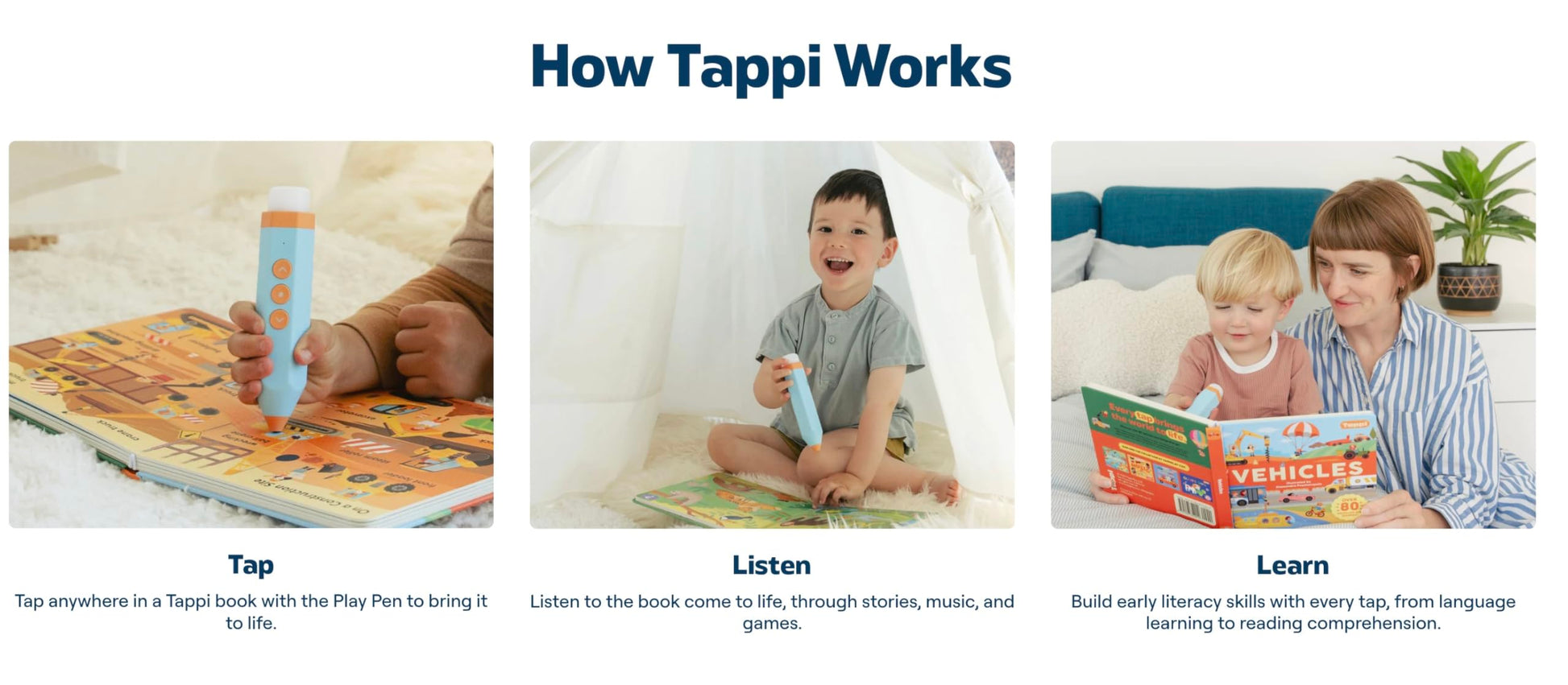 Tappi Interactive Learning System for Kids (Ages 2-6) - Starter Set with 3 Books + Tappi Play Pen - Screen-Free Sounds, Music & Games