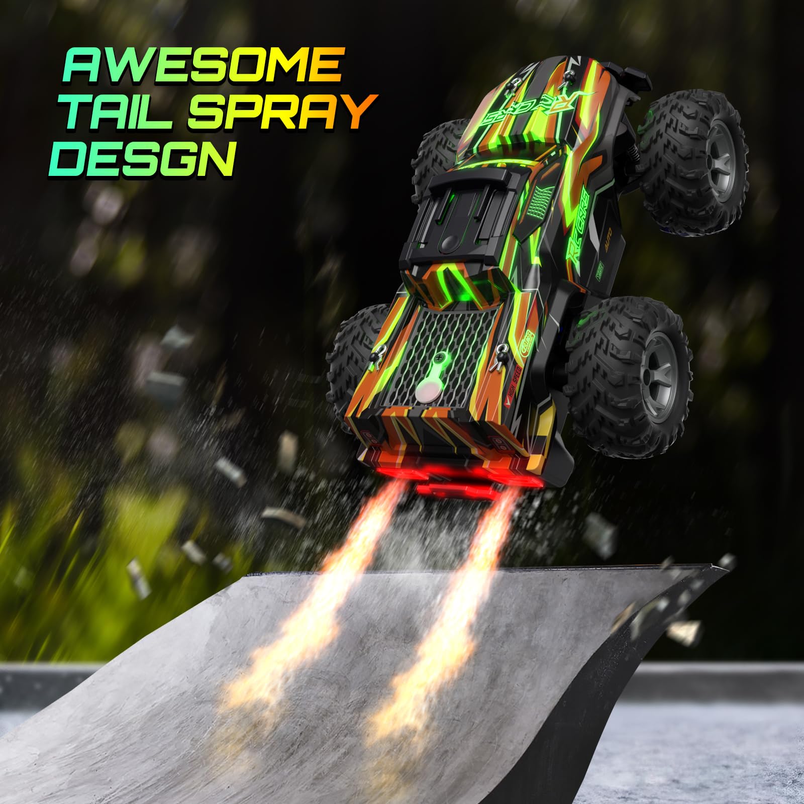 Remote Control Car for boys, 1:16 Scale All Terrain RC Cars,High Speed 25Km/h Fast Car with Colorful Led Light and spray, 2x1300mAh Rechargeable