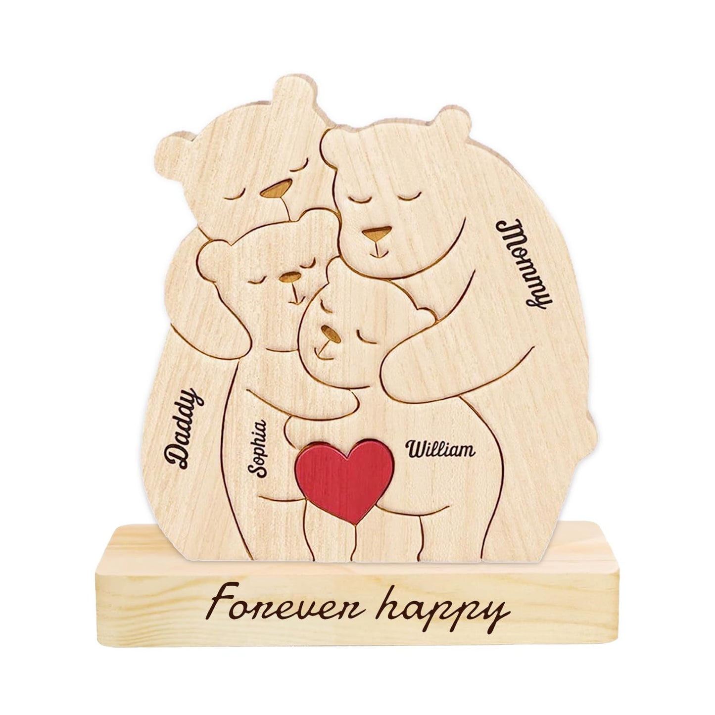 XSTZR Personalized Wooden Bear Puzzle with Names Hugging Bears Family Puzzle Custom Mom/Dad/Family Members,Christmas DayPresent (Hug the Bear 1)