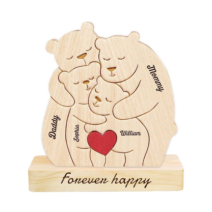 XSTZR Personalized Wooden Bear Puzzle with Names Hugging Bears Family Puzzle Custom Mom/Dad/Family Members,Christmas DayPresent (Hug the Bear 1)