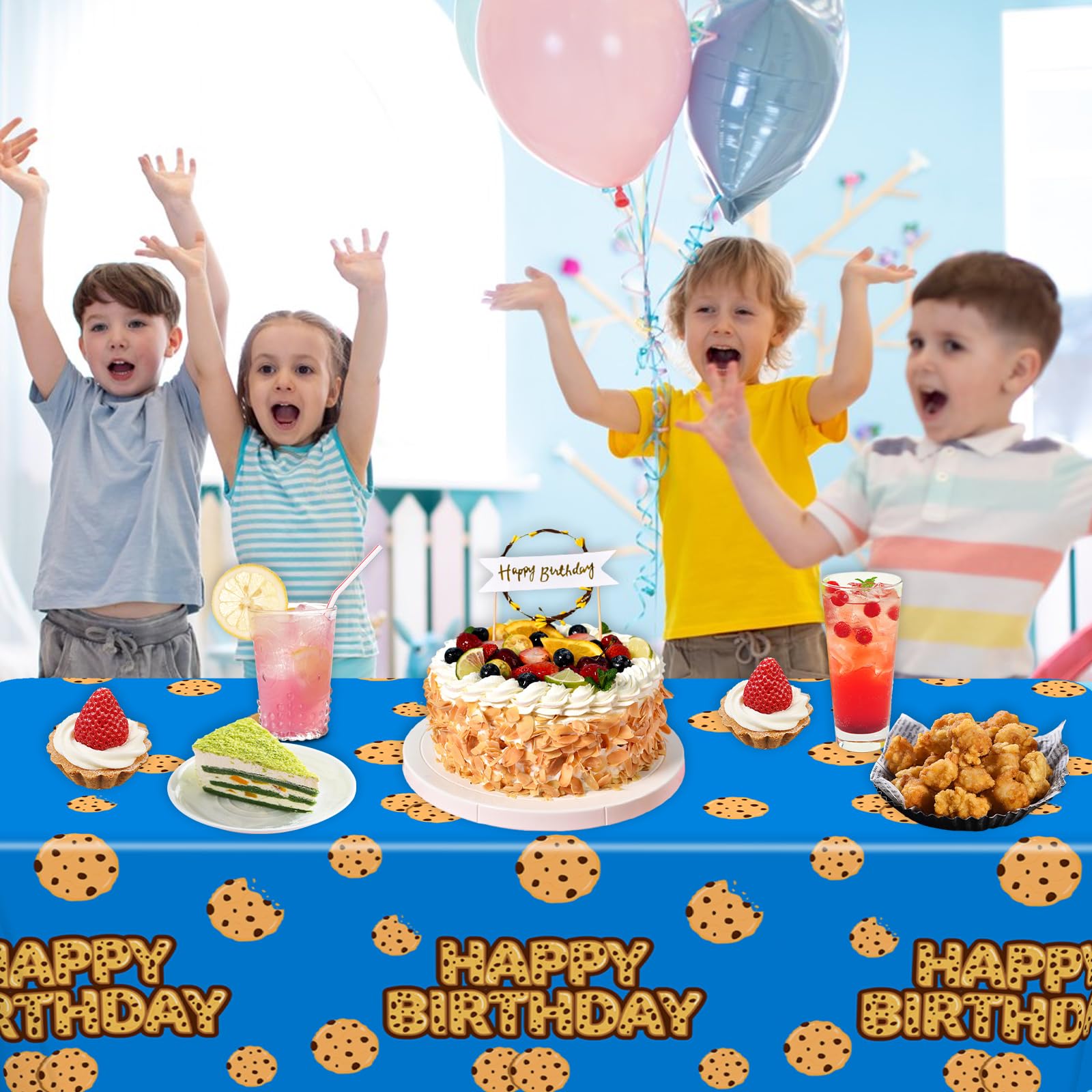 Lecinc 3 Sheets Cookie Party Tablecloth, Plastic Table Covers for Birthday Party Decorations Supplies, 108 x 51.2 Inch