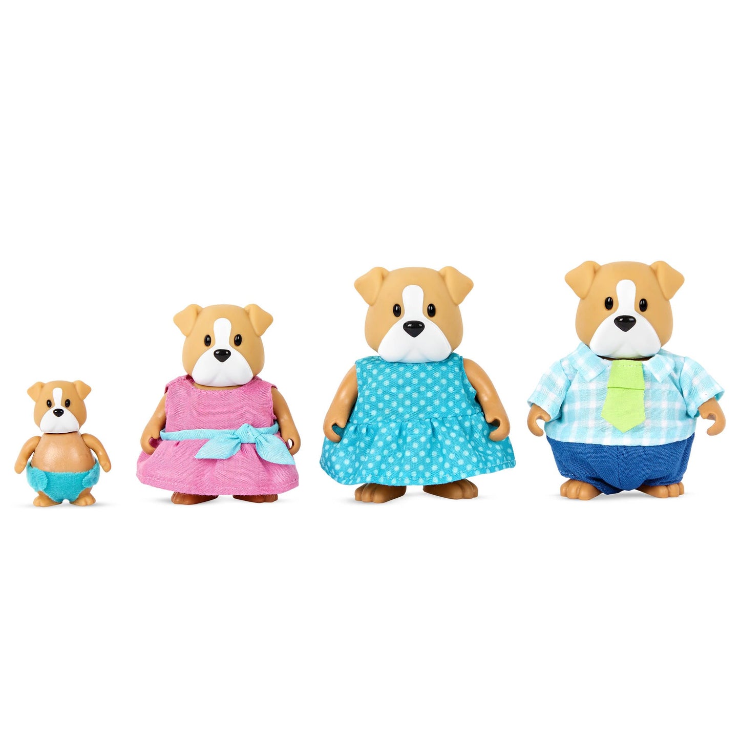 Li'l Woodzeez - The Woofington Bulldog Family - Set of 4 Collectible Posable Figures with Storybook for Imaginative Pretend Play - Fun Doll Toys for