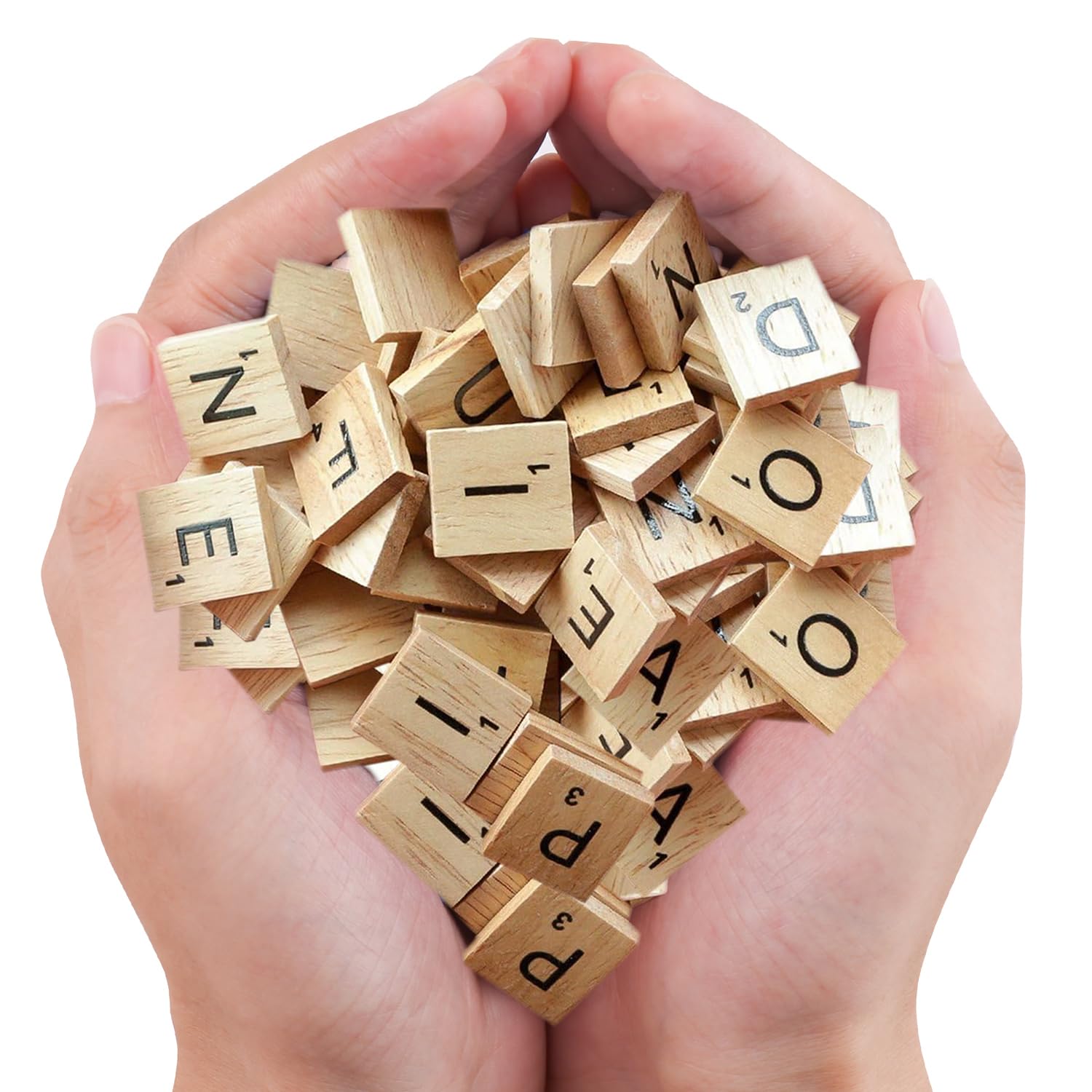 DSYJ 100 Pcs Wood Scrabble Tiles Scrabble Letters 1 Complete Sets of Wood Tiles - Clever and Delights Perfect for Crafts, Letter Tiles, Spelling