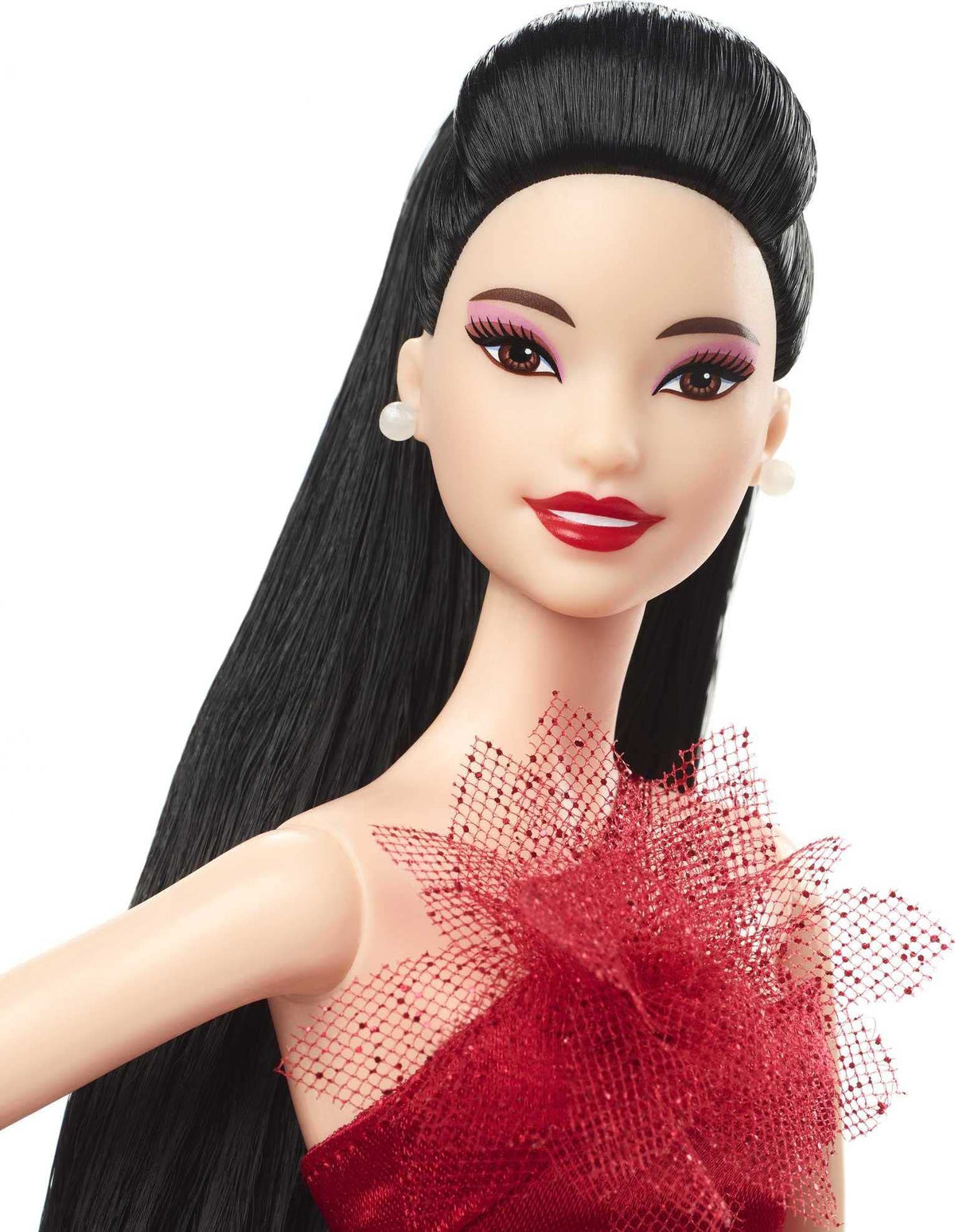 Barbie Signature 2022 Holiday Doll (Straight Black Hair) with Doll Stand, Collectible Gift for Kids Ages 6 Years Old and Up